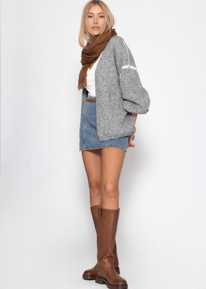 Cardigan with decorative stitching - gray