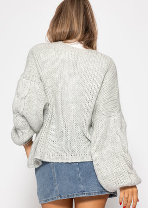 Oversize Cardigan mit Zopfmuster-Detail - hellgrau