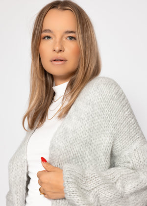 Oversize Cardigan mit Zopfmuster-Detail - hellgrau