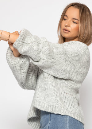 Oversize Cardigan mit Zopfmuster-Detail - hellgrau