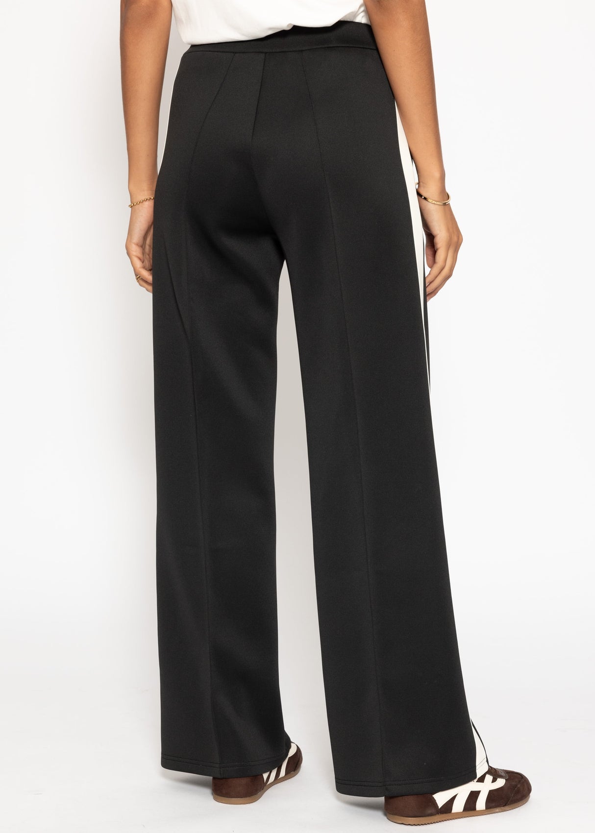 Casual trousers with white side stripes - black