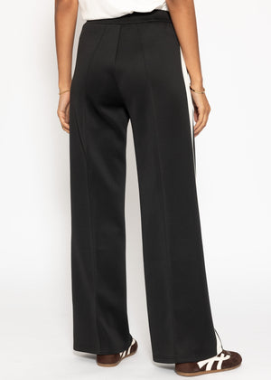 Casual trousers with white side stripes - black