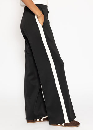 Casual trousers with white side stripes - black