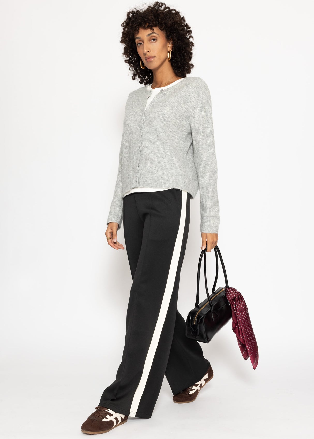 Casual trousers with white side stripes - black