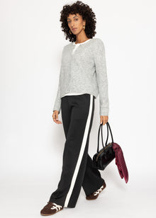 Casual trousers with white side stripes - black