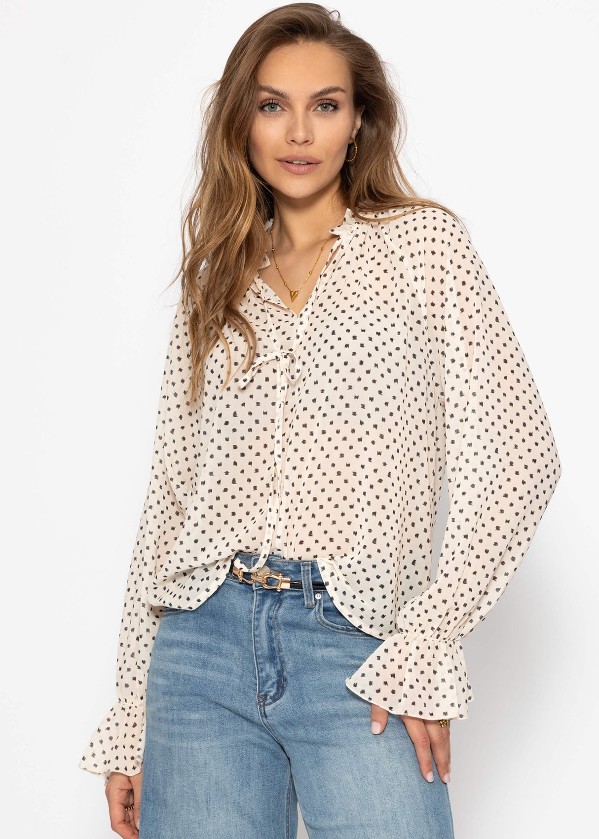 Chiffon blouse with print - beige