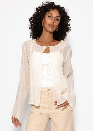 Chiffon Bluse mit Schleifenverschluss - hellbeige