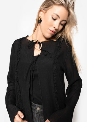 Chiffon Bluse mit Schleifenverschluss - schwarz