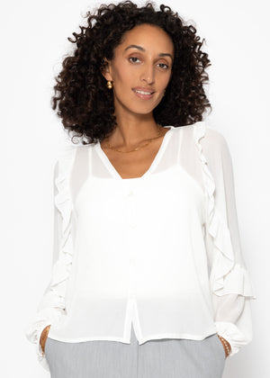 Chiffon blouse with flounces - off-white