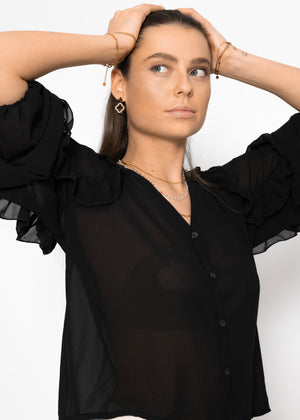 Chiffon blouse with flounces - black