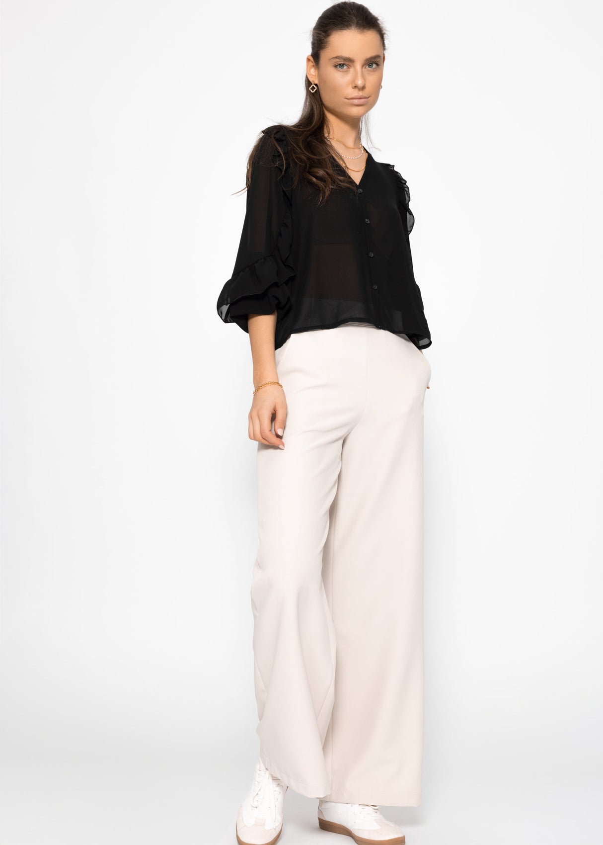 Chiffon blouse with flounces - black