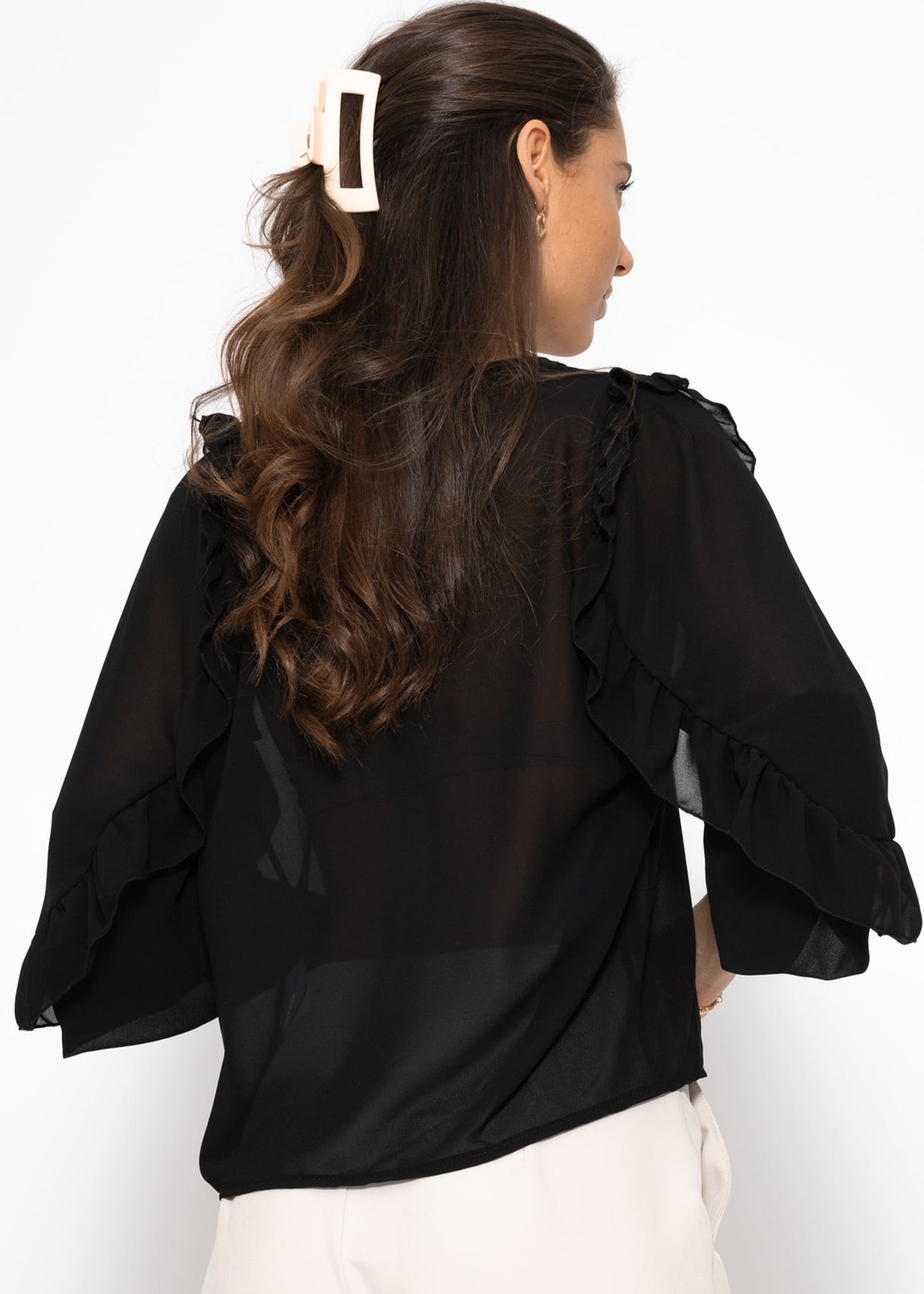 Chiffon blouse with flounces - black