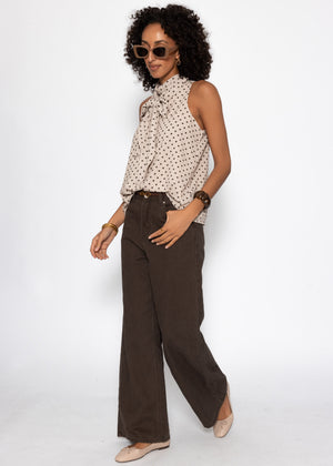 Chiffon Top mit Punkten - beige