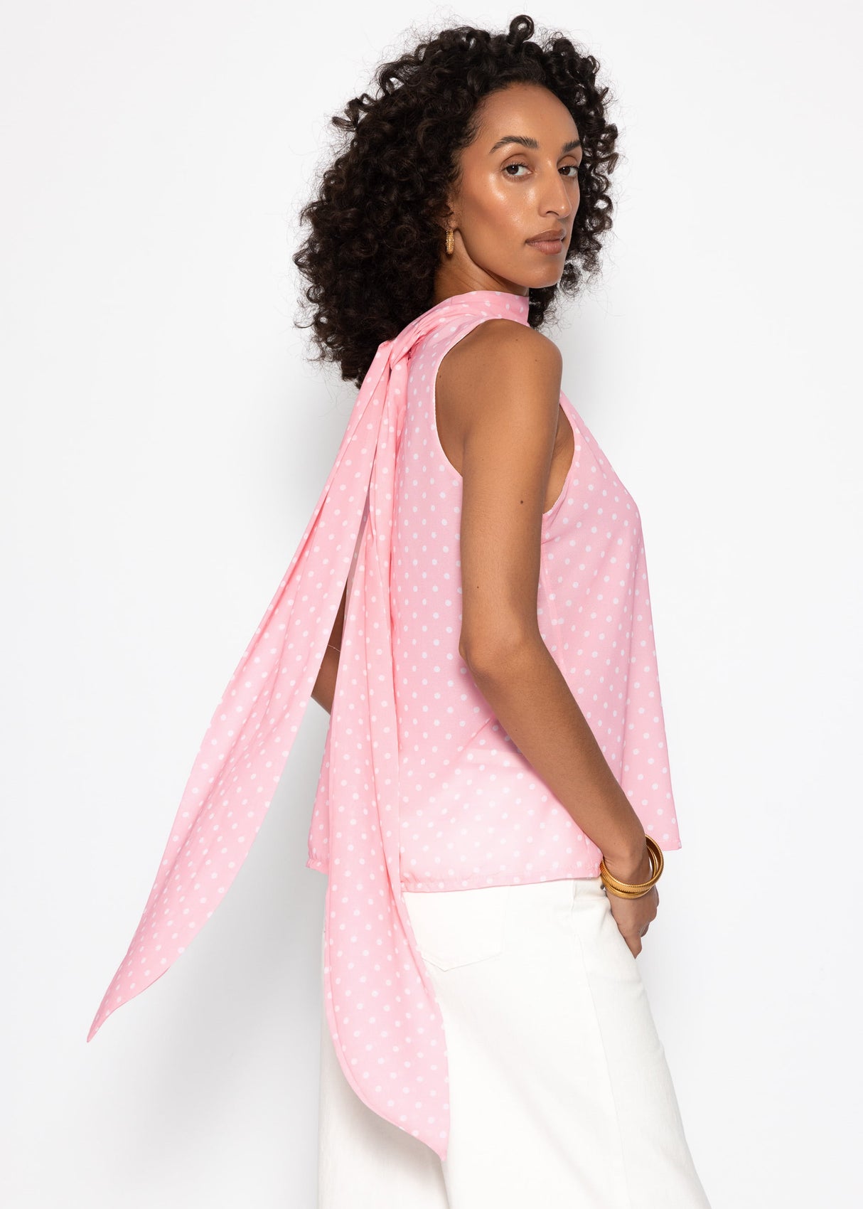 Chiffon Top mit Punkten - rosa