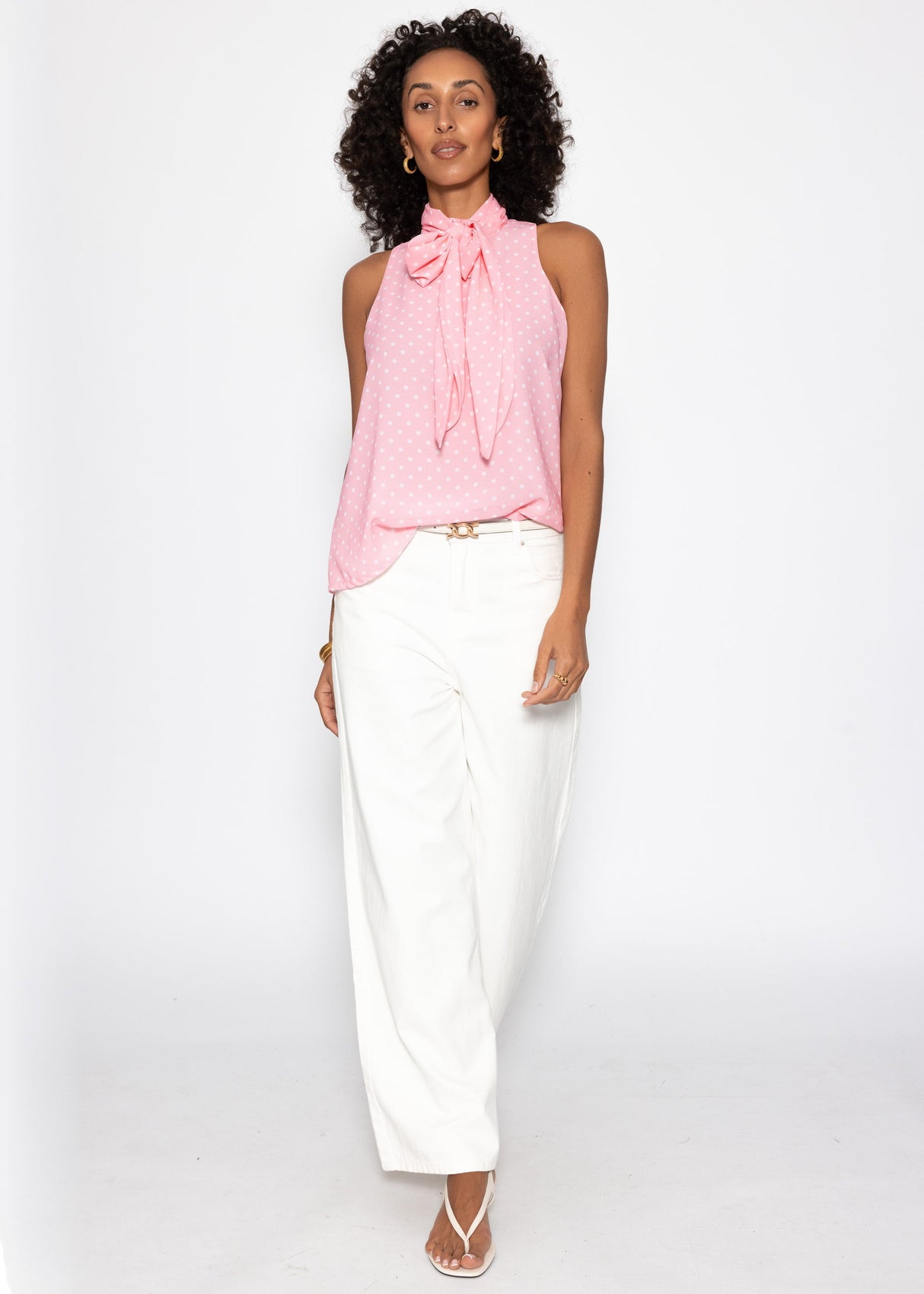 Chiffon Top mit Punkten - rosa