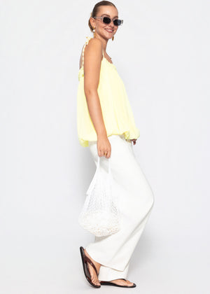 Chiffon Top mit Spaghettiträgern - buttergelb