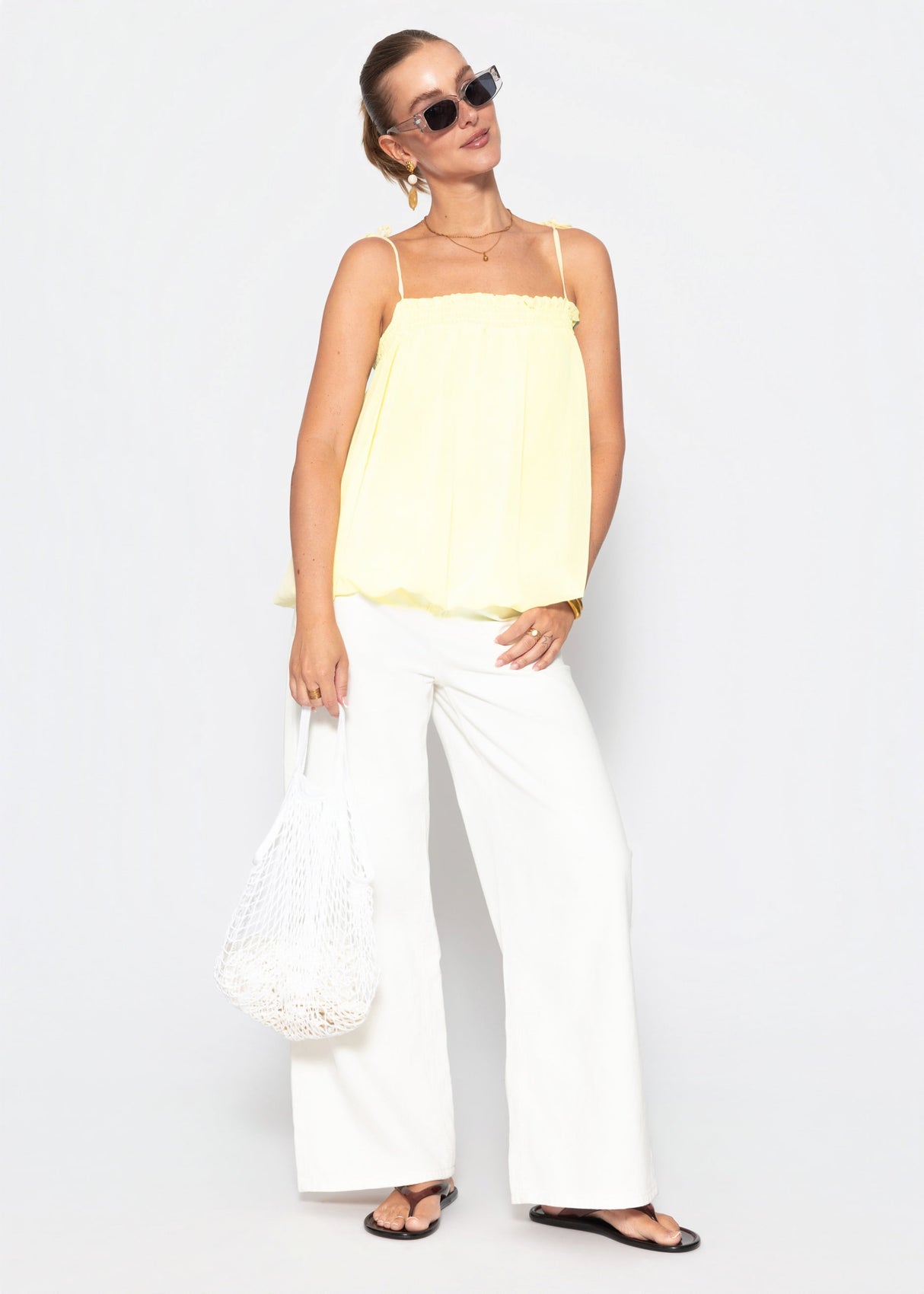 Chiffon Top mit Spaghettiträgern - buttergelb