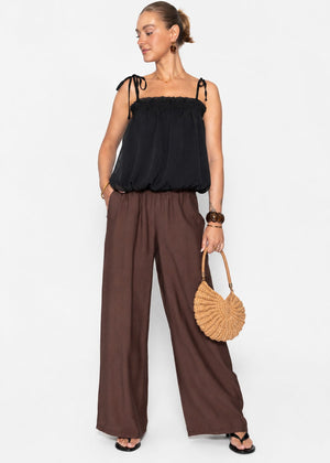 Chiffon Top mit Spaghettiträgern - schwarz