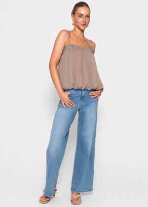 Chiffon Top mit Spaghettiträgern - taupe