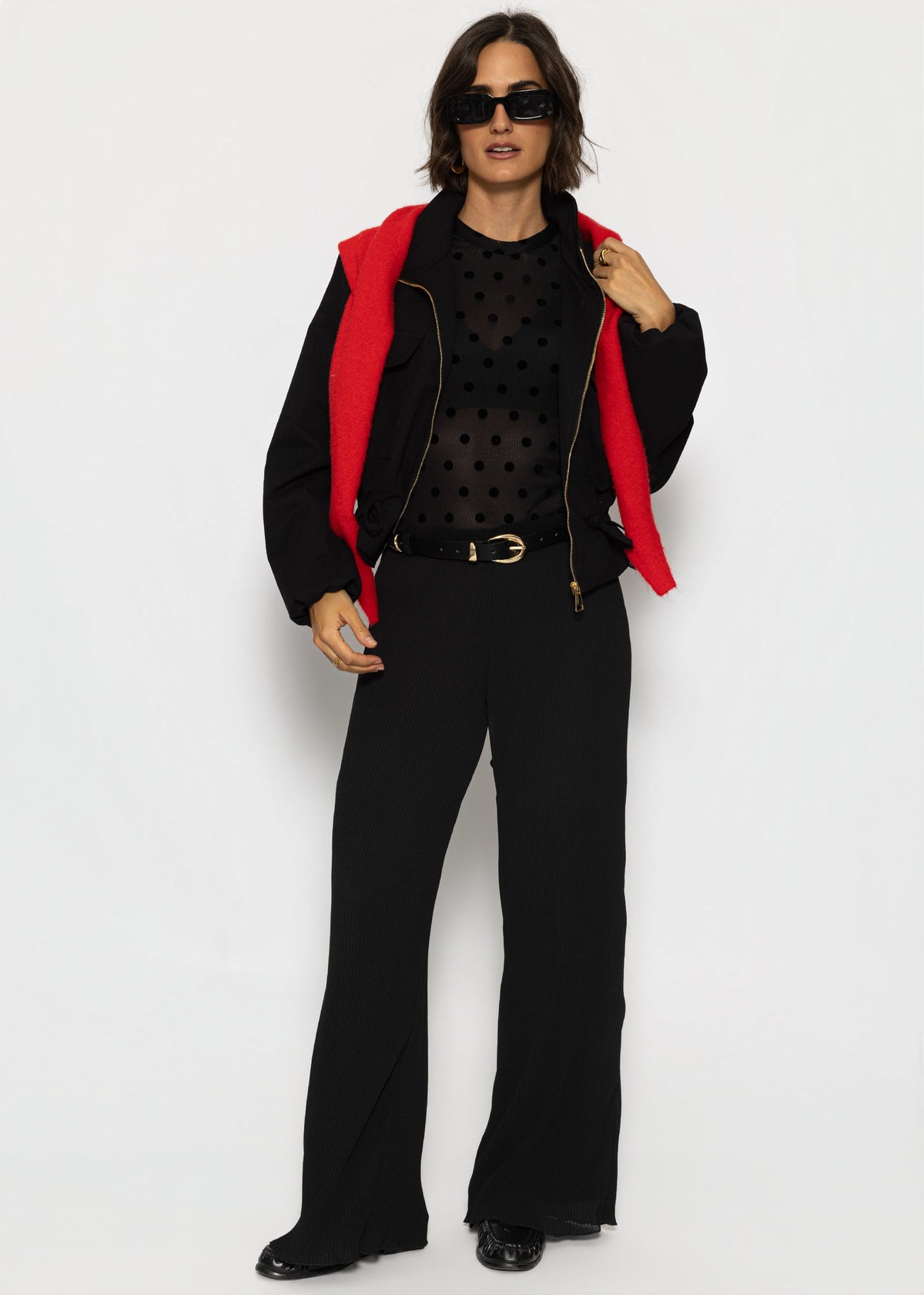 Plissee Hose mit weitem Bein - schwarz