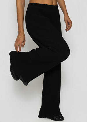 Plissee Hose mit weitem Bein - schwarz