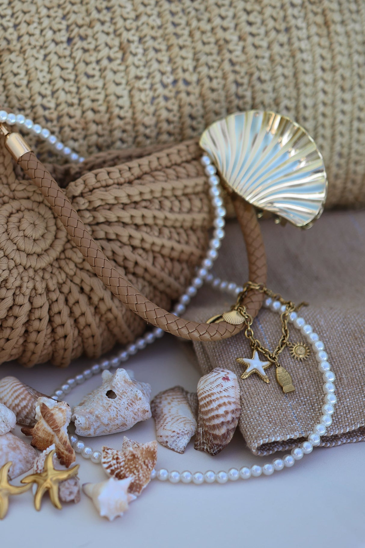 Crochet Muschel Tasche - beige