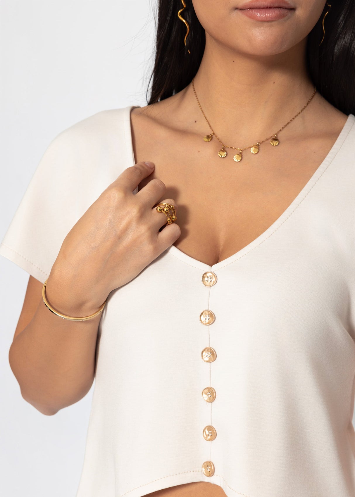 Crop Shirt mit Flügelärmel - beige