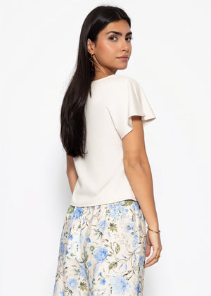 Crop Shirt mit Flügelärmel - beige