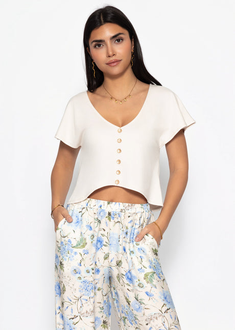 Crop Shirt mit Flügelärmel - beige by SASSYCLASSY