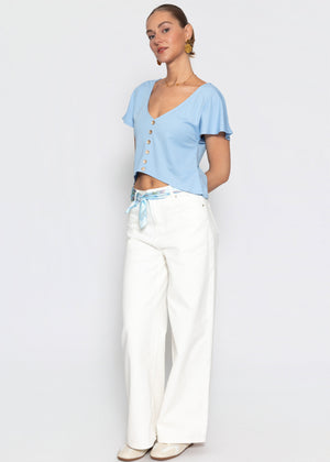 Crop Shirt mit Flügelärmel - hellblau