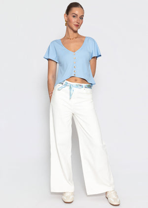 Crop Shirt mit Flügelärmel - hellblau