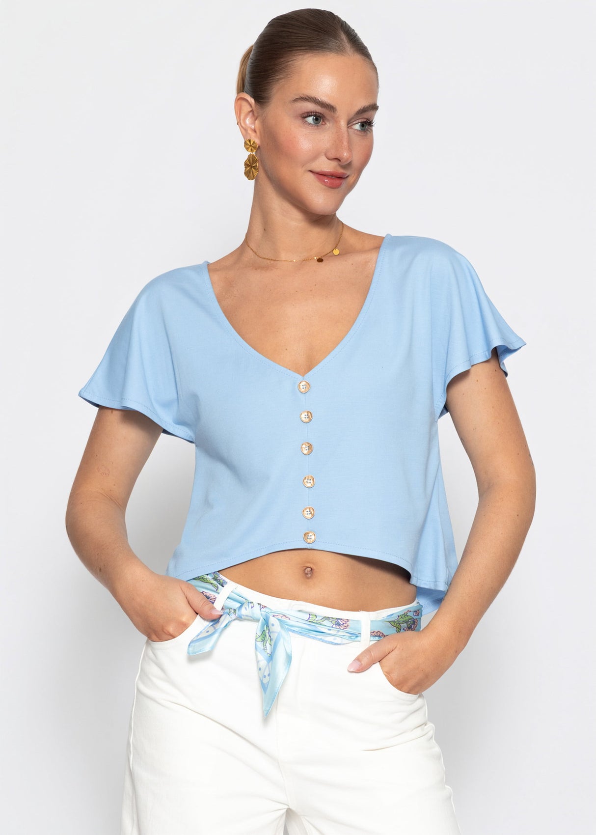 Crop Shirt mit Flügelärmel - hellblau