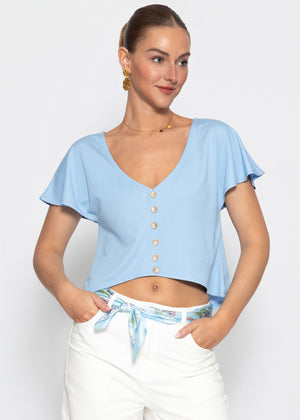 Crop Shirt mit Flügelärmel - hellblau