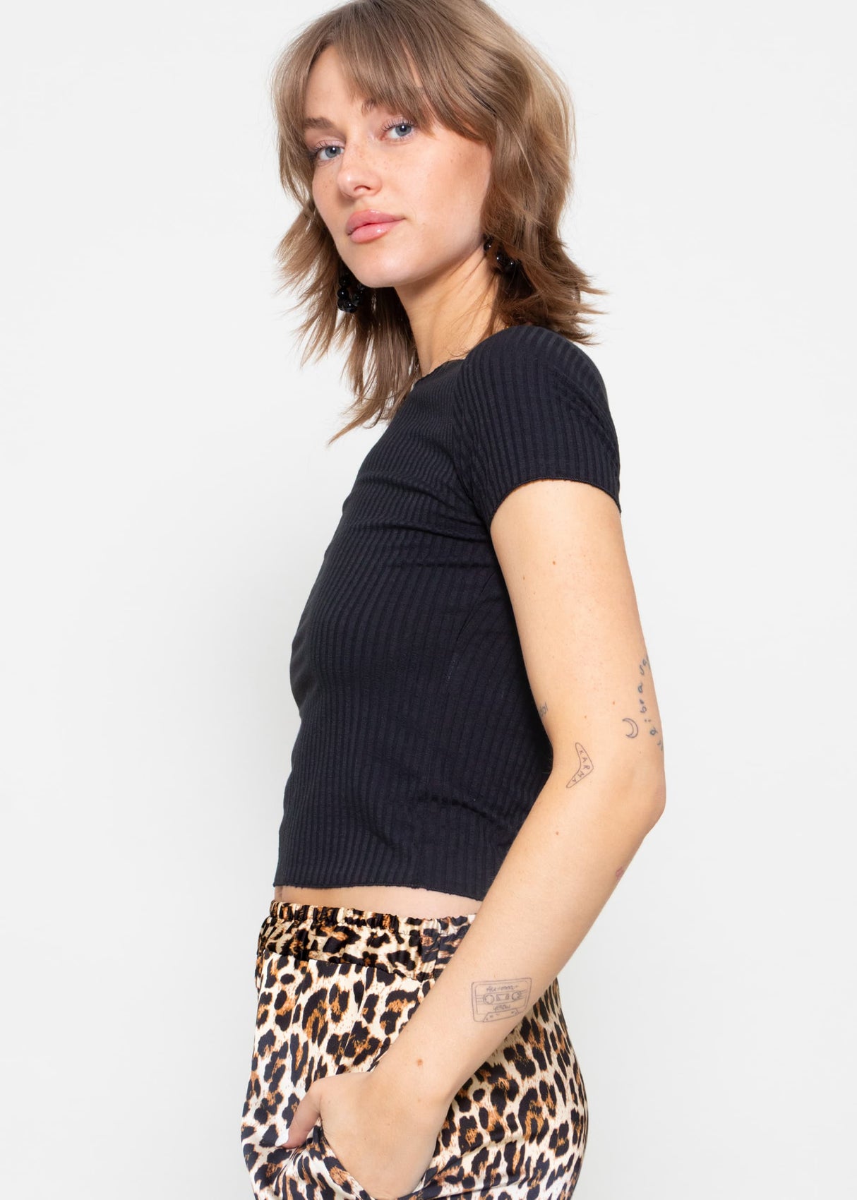 Crop-Shirt, schwarz