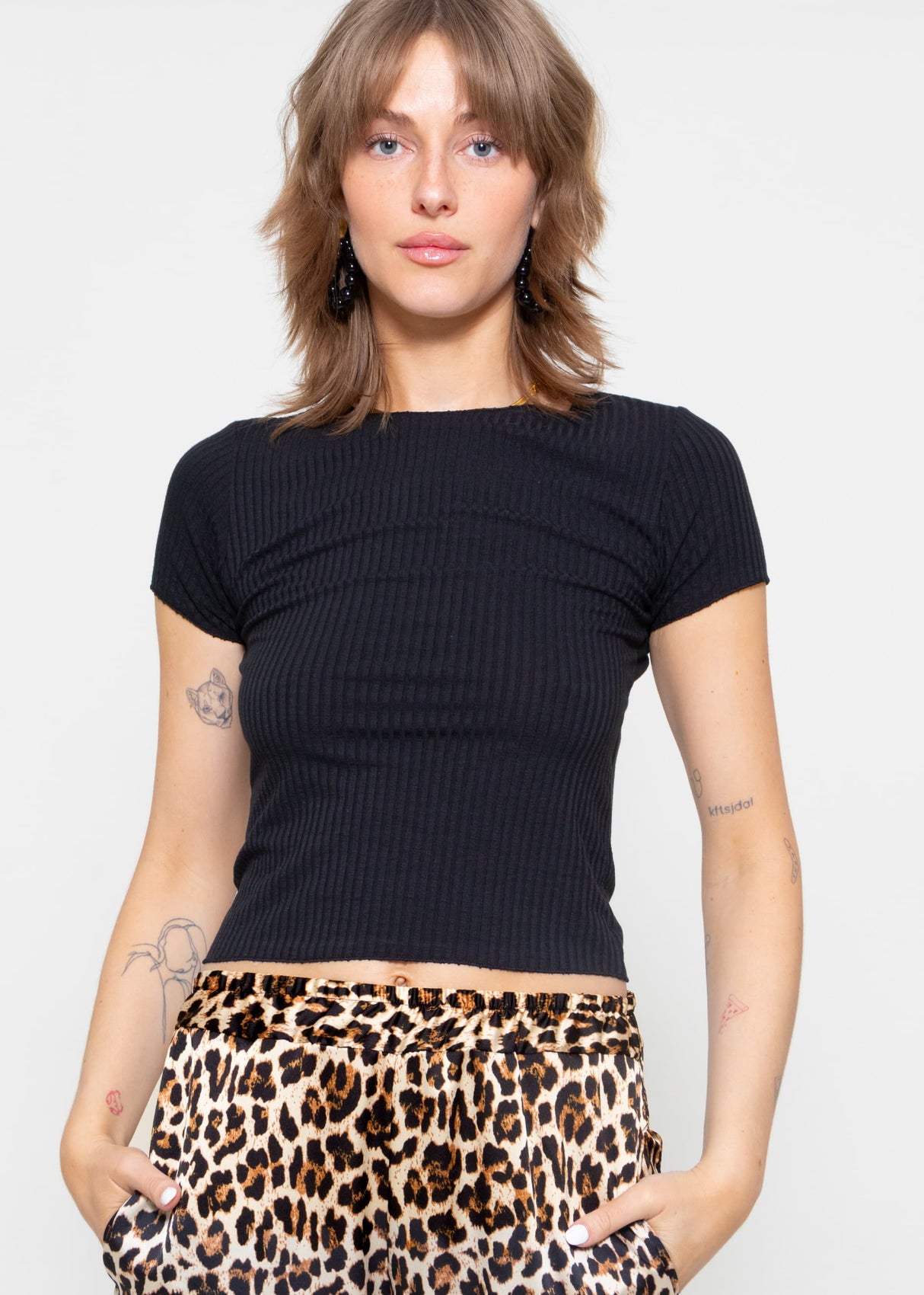 Crop-Shirt, schwarz