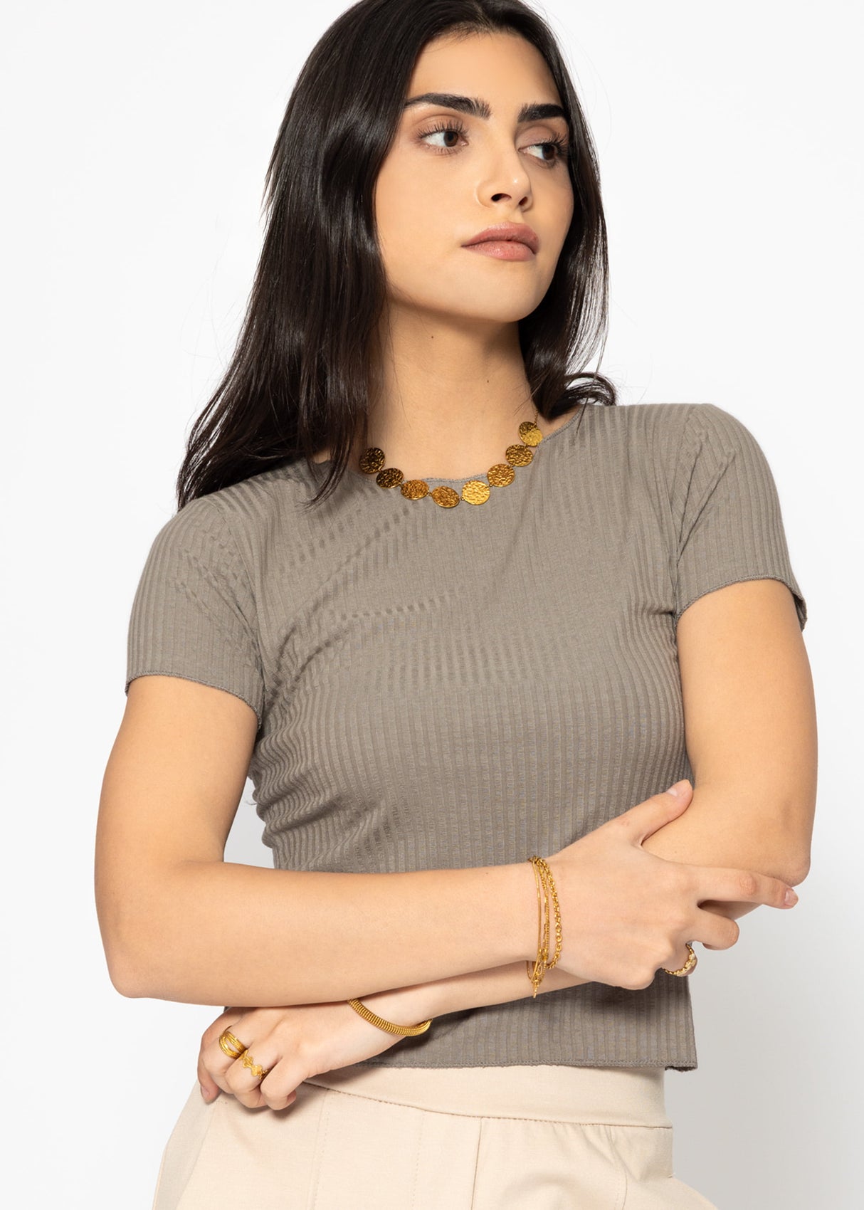 Crop-Shirt, taupe