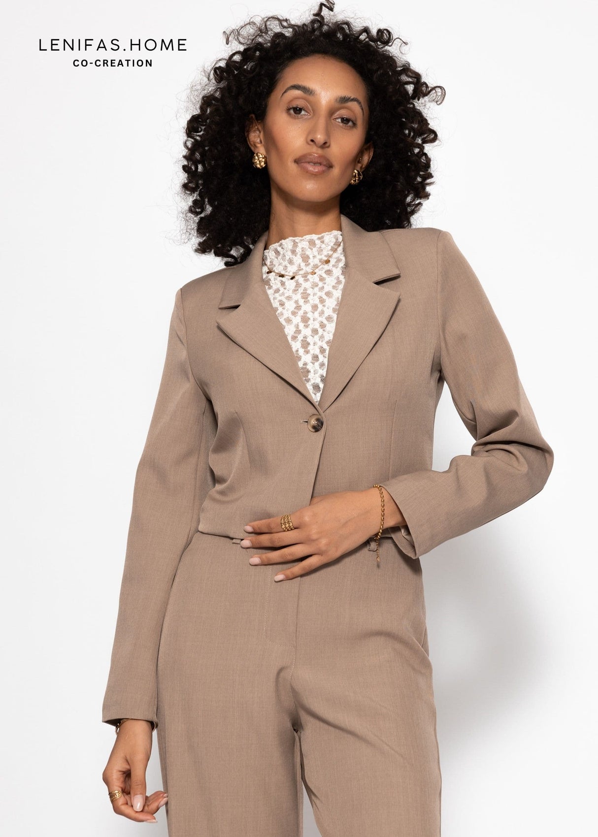 Cropped Blazer - dunkelbeige