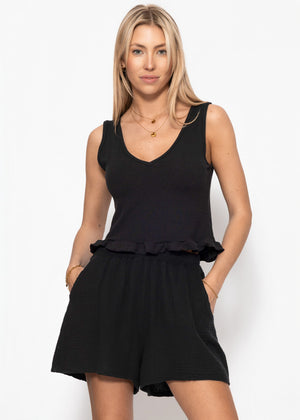 Top with ruffles - black