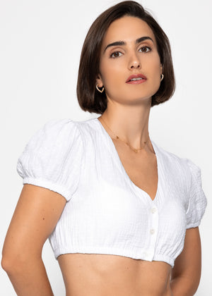 Dirndl blouse made of muslin with embroidery and puff sleeves - white