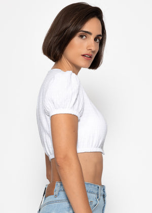 Dirndl blouse made of muslin with embroidery and puff sleeves - white