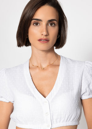 Dirndl blouse made of muslin with embroidery and puff sleeves - white