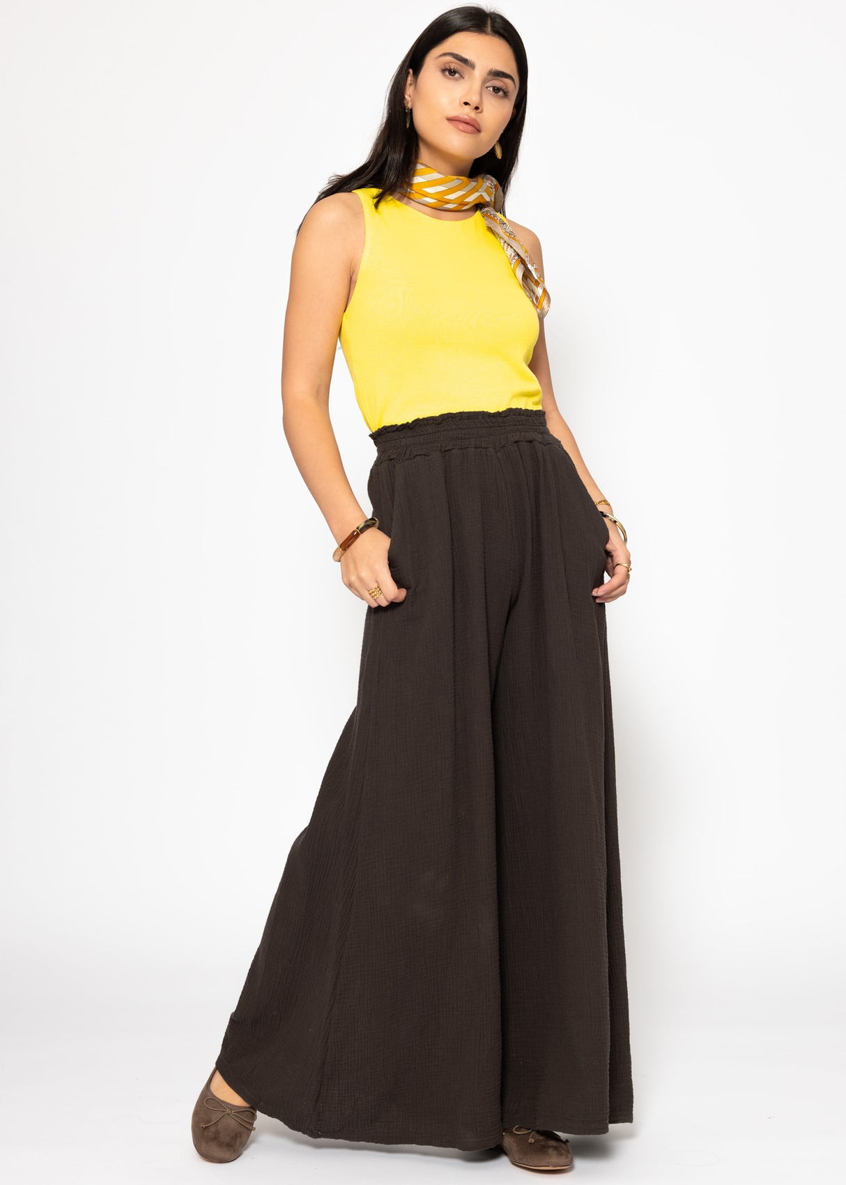 Double -layer, ribbed tank top - yellow