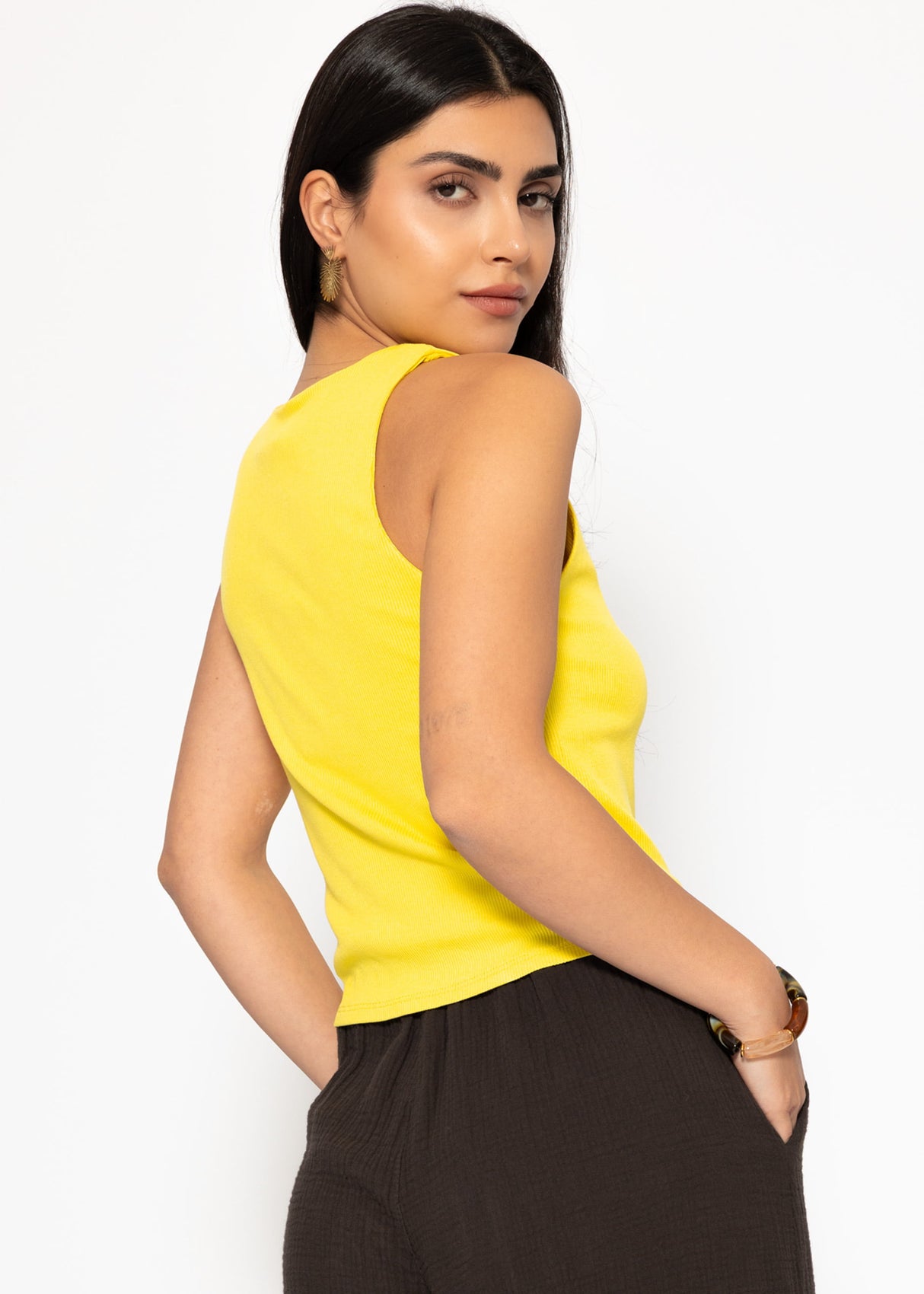 Double -layer, ribbed tank top - yellow