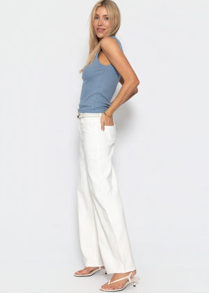 Doppellagiges, geripptes Tank Top - jeansblau