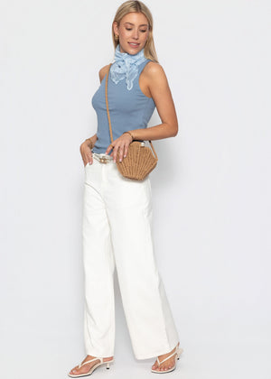 Doppellagiges, geripptes Tank Top - jeansblau