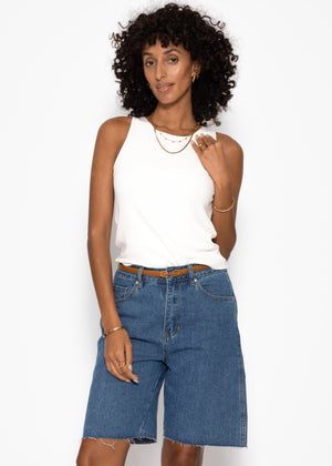 Double-layered, ribbed tank top - offwhite