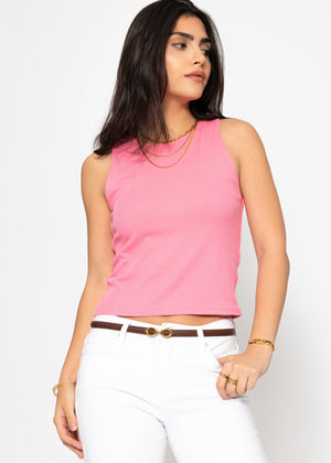 Double -layer, ribbed tank top - pink