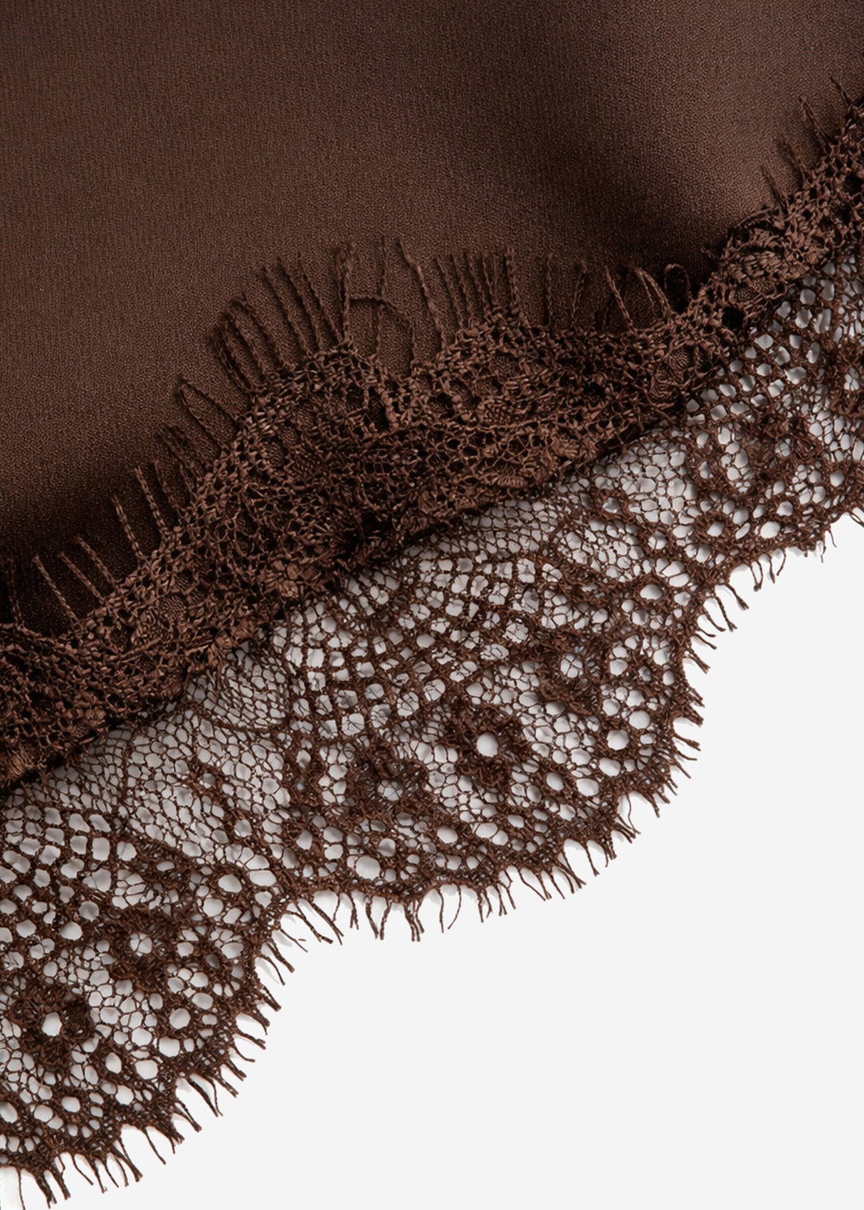 Triangular scarf with lace trim - brown