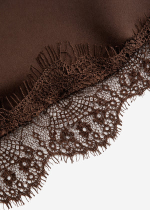 Triangular scarf with lace trim - brown