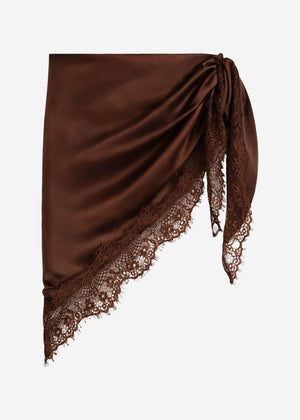 Triangular scarf with lace trim - brown